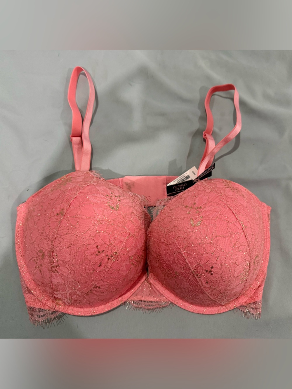 Victoria's Secret Pink Lace Push-Up Bra with Gold Accents
